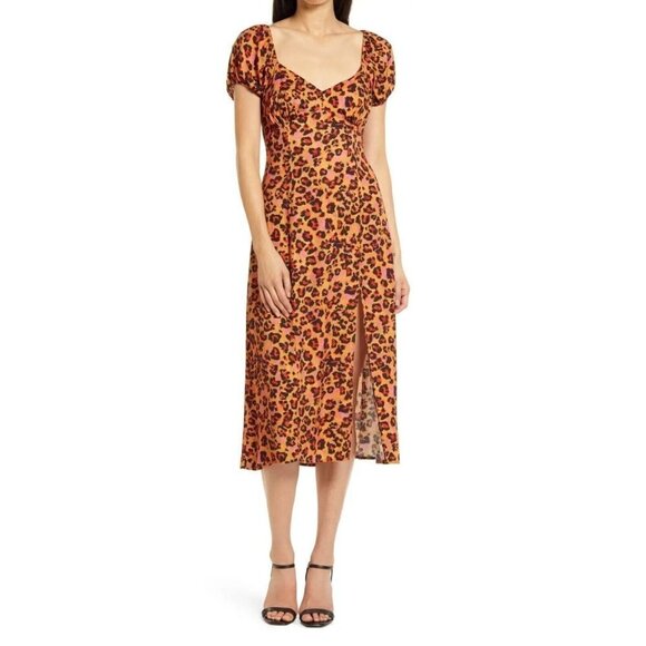 French Connection Dresses & Skirts - French Connection Womens "Amelia" Leopard Midi Dress Size 6 Front Slit